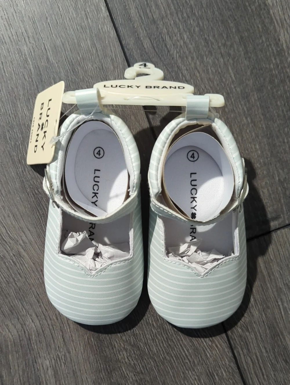 Lucky Brand Mint & White Striped Mary Jane Baby Shoes